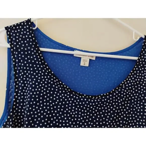 1X Coldwater Creek Blue And White Polkadot Layered Ruffles Sleeveless Blouse. 18 - Picture 7 of 16